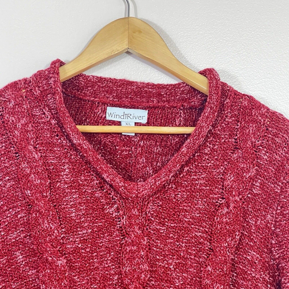 WindiRiver Red Dapple Cable Knit Pullover Sweater Womens Sz XL Boho Hippie Cozy - Picture 3 of 8